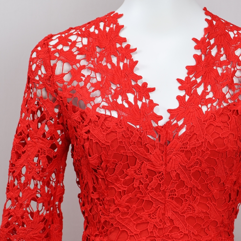 Astr Red Lace Long Sleeve Dress